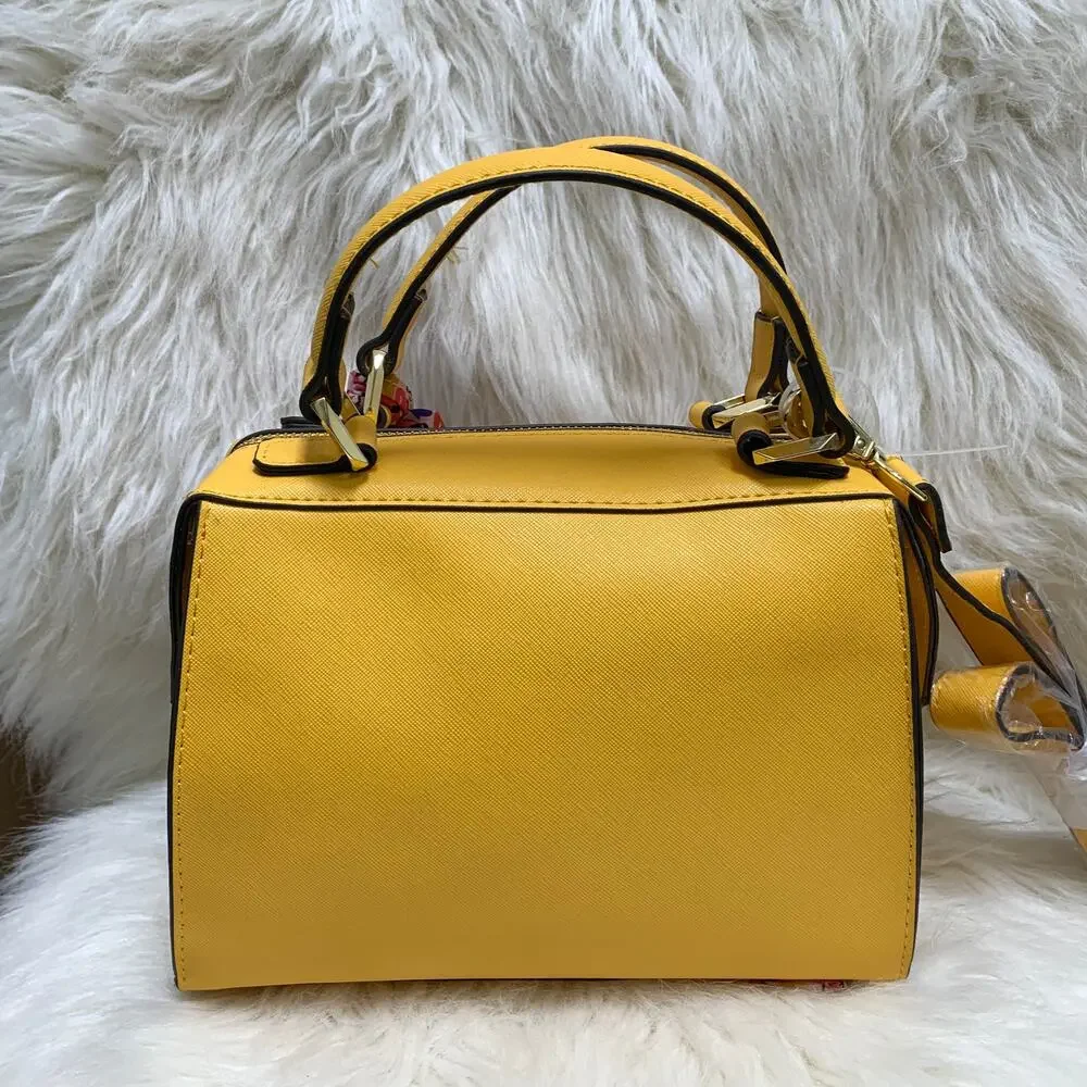 STEVE MADDEN Bright Yellow Faux Leather BREESE Top Handled Satchel XBody w/Scarf